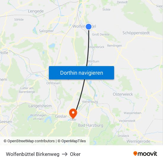 Wolfenbüttel Birkenweg to Oker map