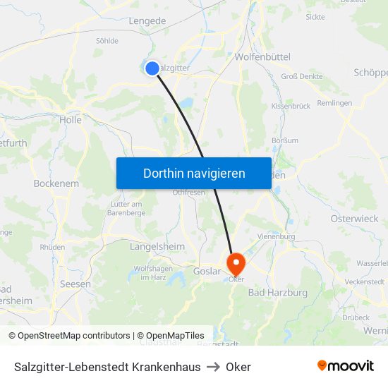 Salzgitter-Lebenstedt Krankenhaus to Oker map