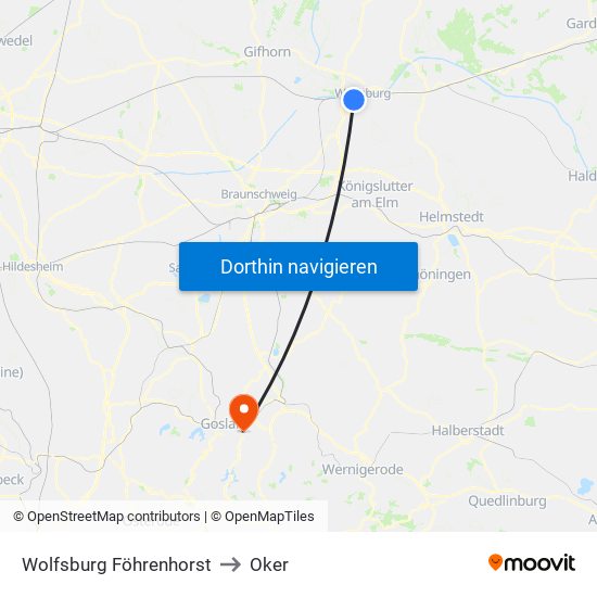 Wolfsburg Föhrenhorst to Oker map