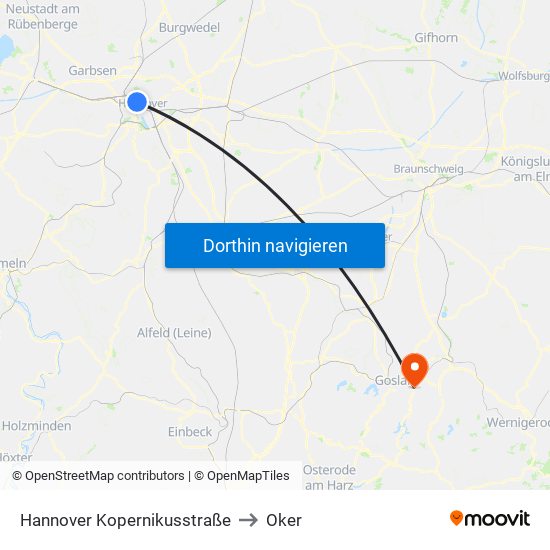 Hannover Kopernikusstraße to Oker map