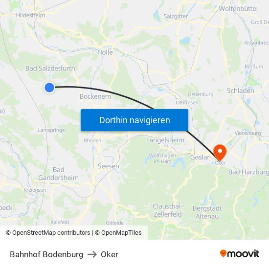 Bahnhof Bodenburg to Oker map