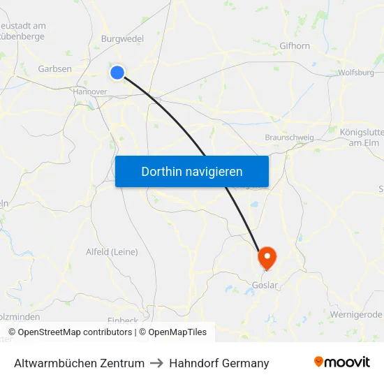 Altwarmbüchen Zentrum to Hahndorf Germany map