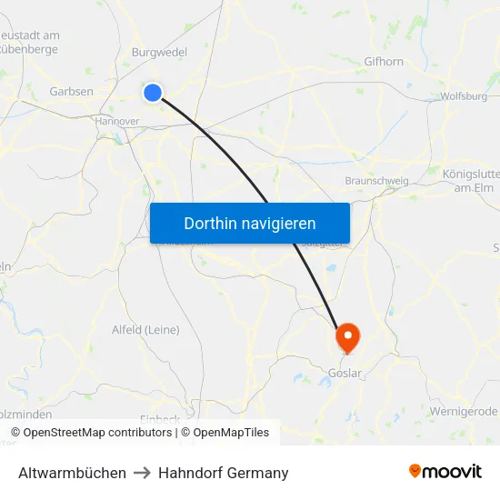 Altwarmbüchen to Hahndorf Germany map