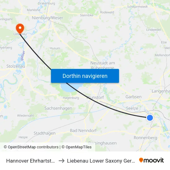 Hannover Gedenkstätte Ahlem to Liebenau Lower Saxony Germany map