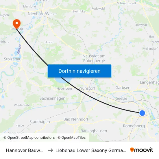 Hannover Bauweg to Liebenau Lower Saxony Germany map