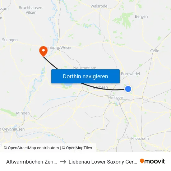Altwarmbüchen Zentrum to Liebenau Lower Saxony Germany map