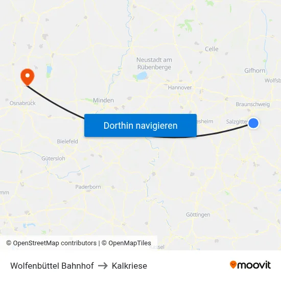 Wolfenbüttel Bahnhof to Kalkriese map