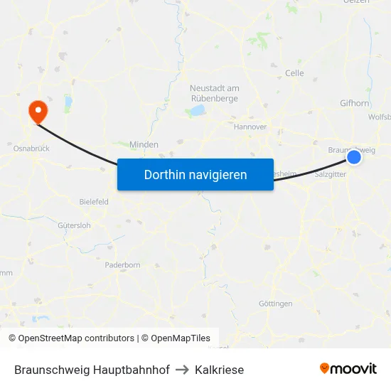 Braunschweig Hauptbahnhof to Kalkriese map