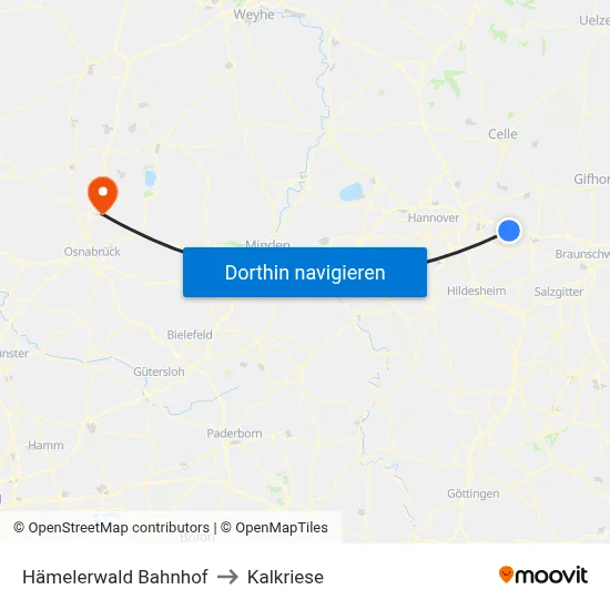 Hämelerwald Bahnhof to Kalkriese map