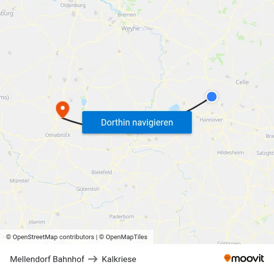 Mellendorf Bahnhof to Kalkriese map