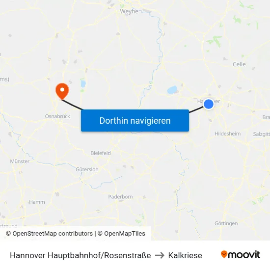Hannover Hauptbahnhof/Rosenstraße to Kalkriese map