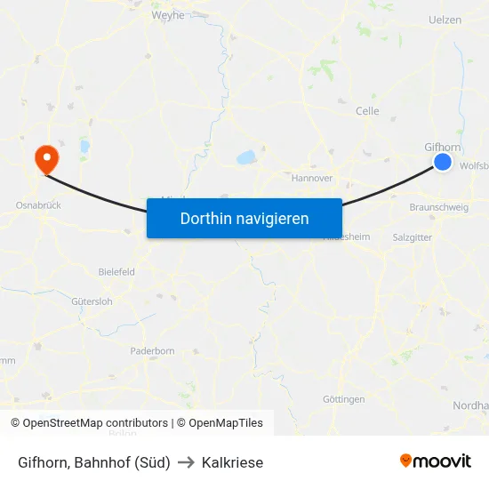 Gifhorn, Bahnhof (Süd) to Kalkriese map