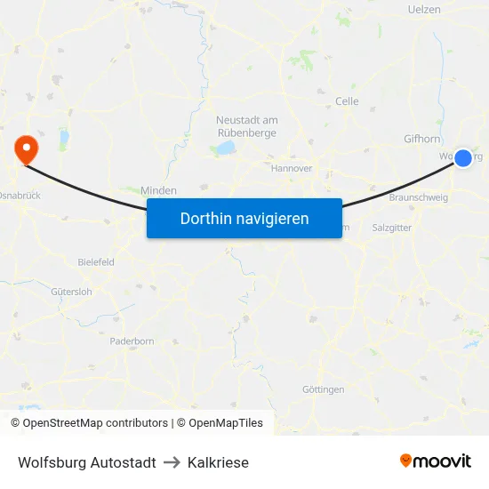 Wolfsburg Autostadt to Kalkriese map