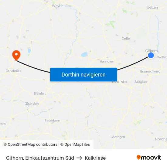 Gifhorn, Einkaufszentrum Süd to Kalkriese map