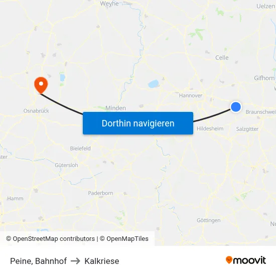 Peine, Bahnhof to Kalkriese map