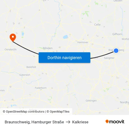 Braunschweig, Hamburger Straße to Kalkriese map