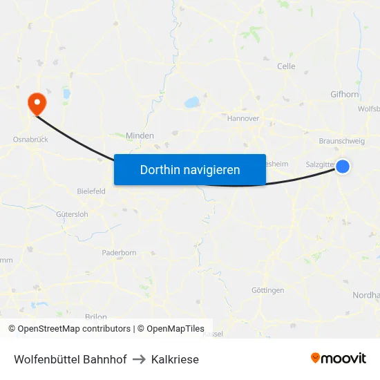 Wolfenbüttel, Bahnhof to Kalkriese map