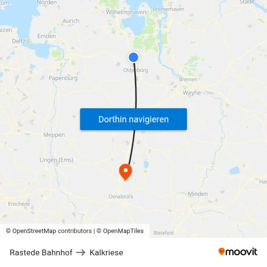 Rastede Bahnhof to Kalkriese map