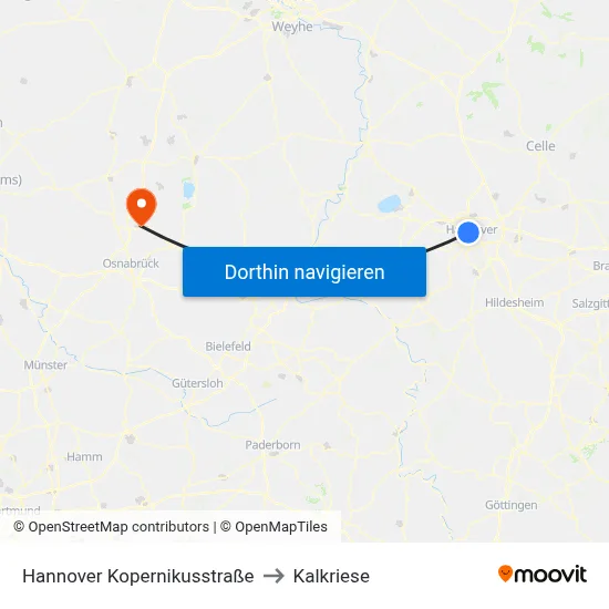 Hannover Kopernikusstraße to Kalkriese map
