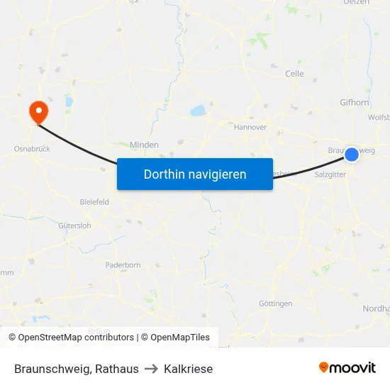 Braunschweig, Rathaus to Kalkriese map
