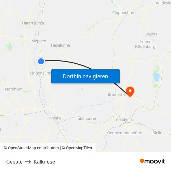 Geeste to Kalkriese map