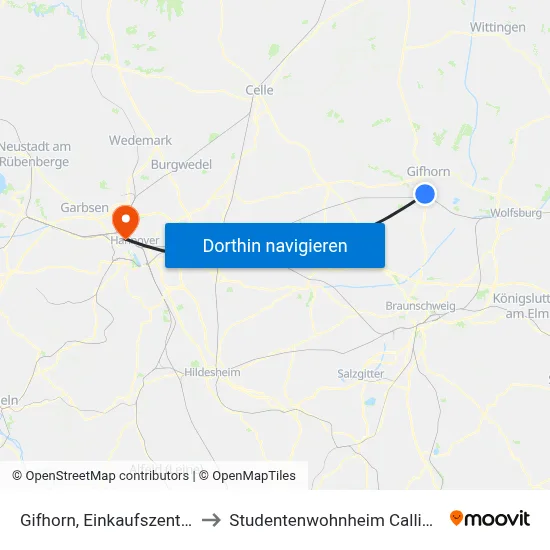 Gifhorn, Einkaufszentrum Süd to Studentenwohnheim Callinstraße 25 map