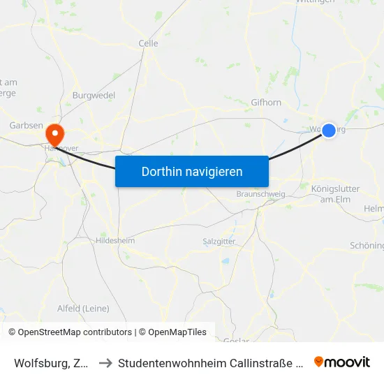 Wolfsburg, Zob to Studentenwohnheim Callinstraße 25 map