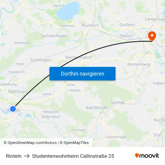 Rinteln to Studentenwohnheim Callinstraße 25 map