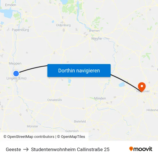 Geeste to Studentenwohnheim Callinstraße 25 map