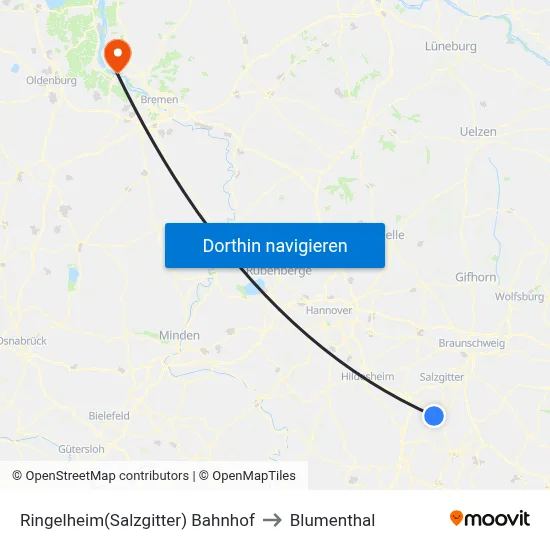 Ringelheim(Salzgitter) Bahnhof to Blumenthal map