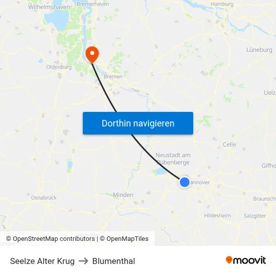 Seelze Alter Krug to Blumenthal map
