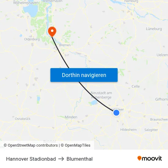 Hannover Stadionbad to Blumenthal map