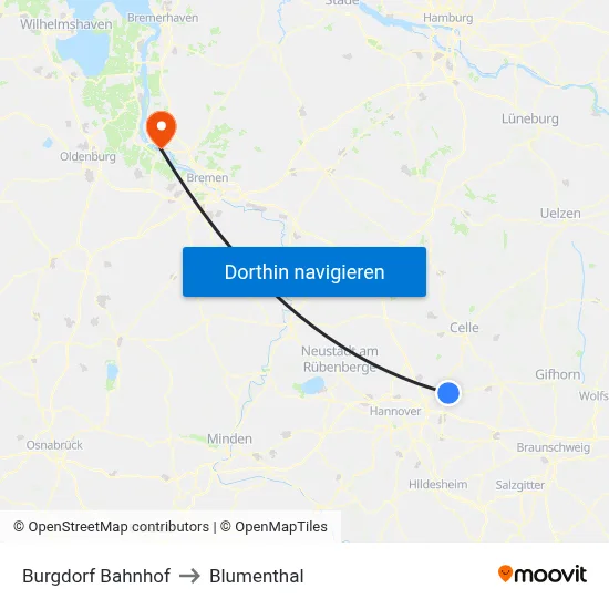 Burgdorf Bahnhof to Blumenthal map