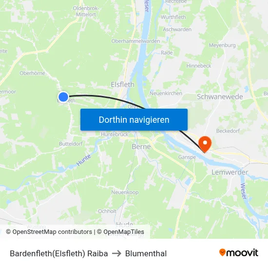 Bardenfleth(Elsfleth) Raiba to Blumenthal map