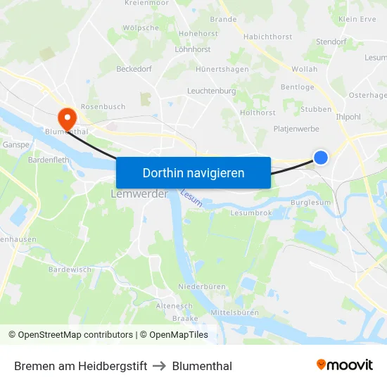 Bremen am Heidbergstift to Blumenthal map