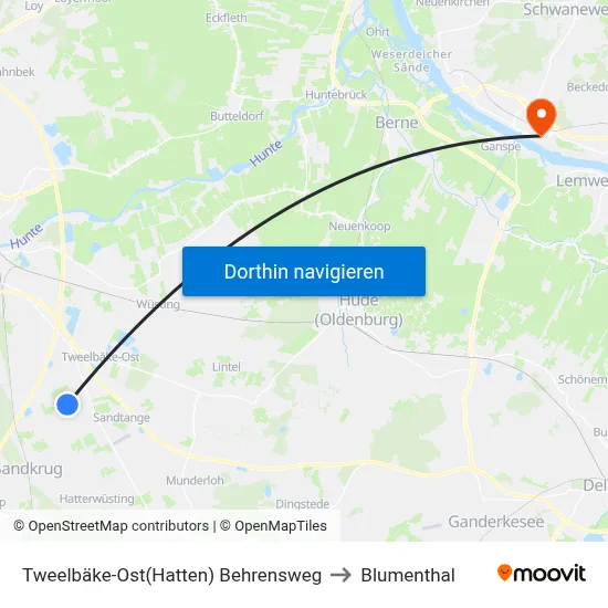 Tweelbäke-Ost(Hatten) Behrensweg to Blumenthal map