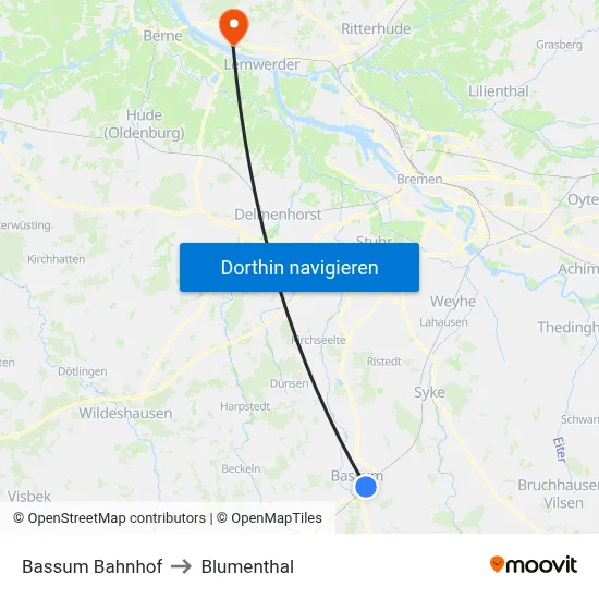 Bassum Bahnhof to Blumenthal map