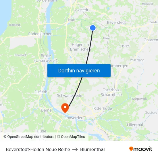 Beverstedt-Hollen Neue Reihe to Blumenthal map