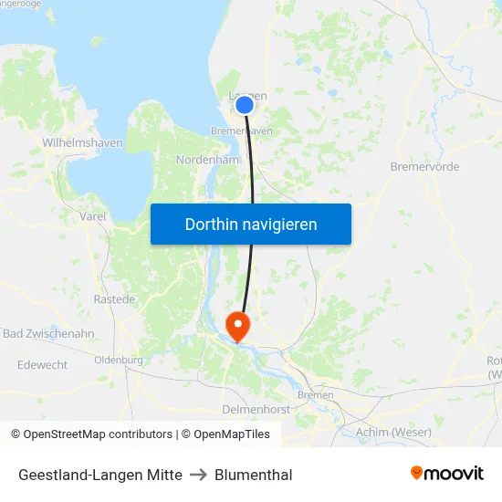 Geestland-Langen Mitte to Blumenthal map