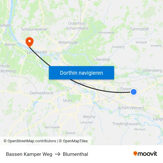 Bassen Kamper Weg to Blumenthal map