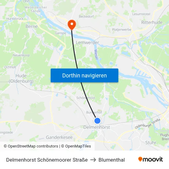 Delmenhorst Schönemoorer Straße to Blumenthal map