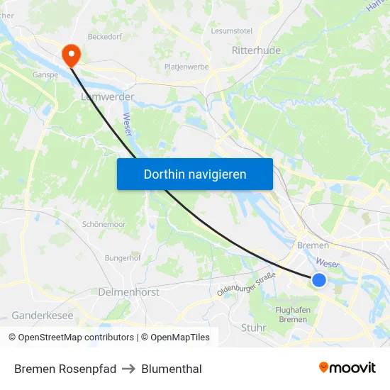 Bremen Rosenpfad to Blumenthal map