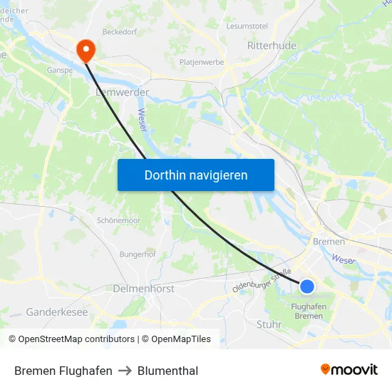 Bremen Flughafen to Blumenthal map