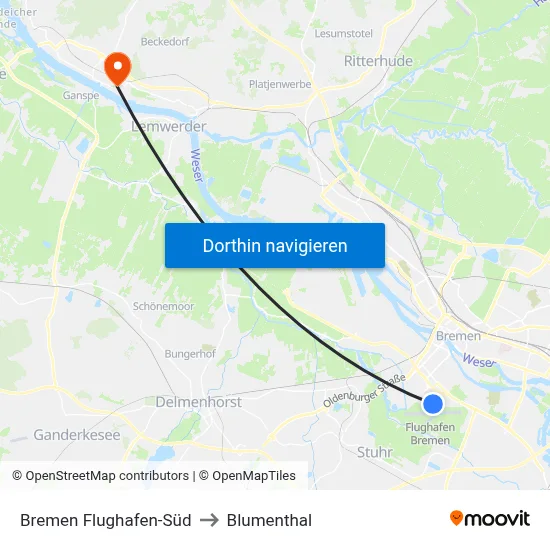 Bremen Flughafen-Süd to Blumenthal map