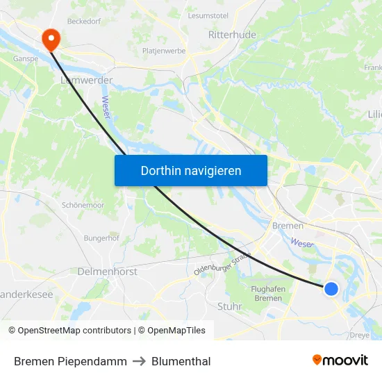 Bremen Piependamm to Blumenthal map