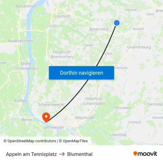 Appeln am Tennisplatz to Blumenthal map