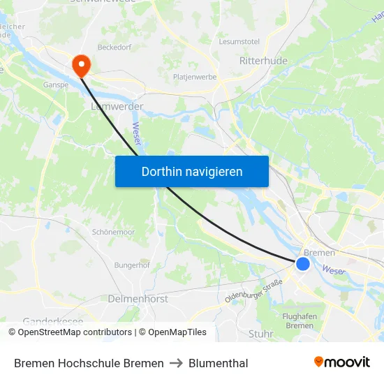 Bremen Hochschule Bremen to Blumenthal map