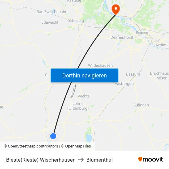 Bieste(Rieste) Wischerhausen to Blumenthal map
