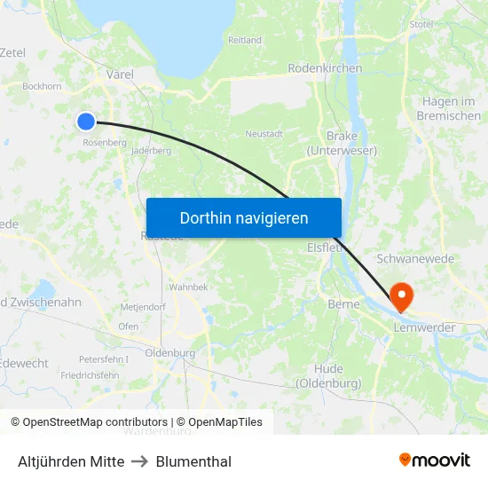 Altjührden Mitte to Blumenthal map