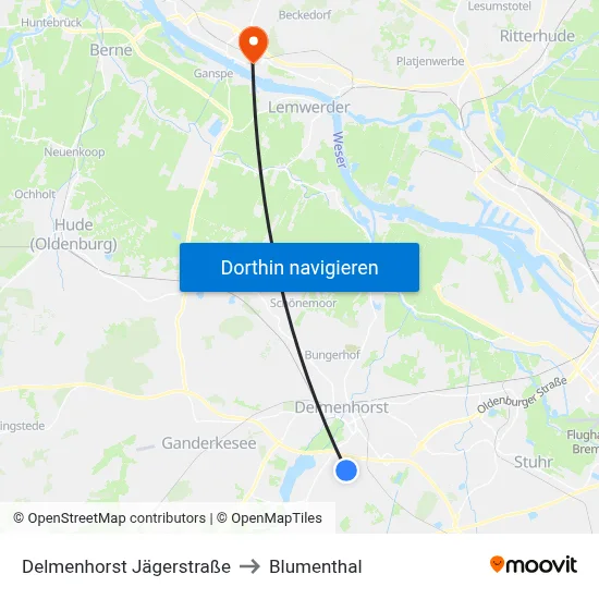 Delmenhorst Jägerstraße to Blumenthal map